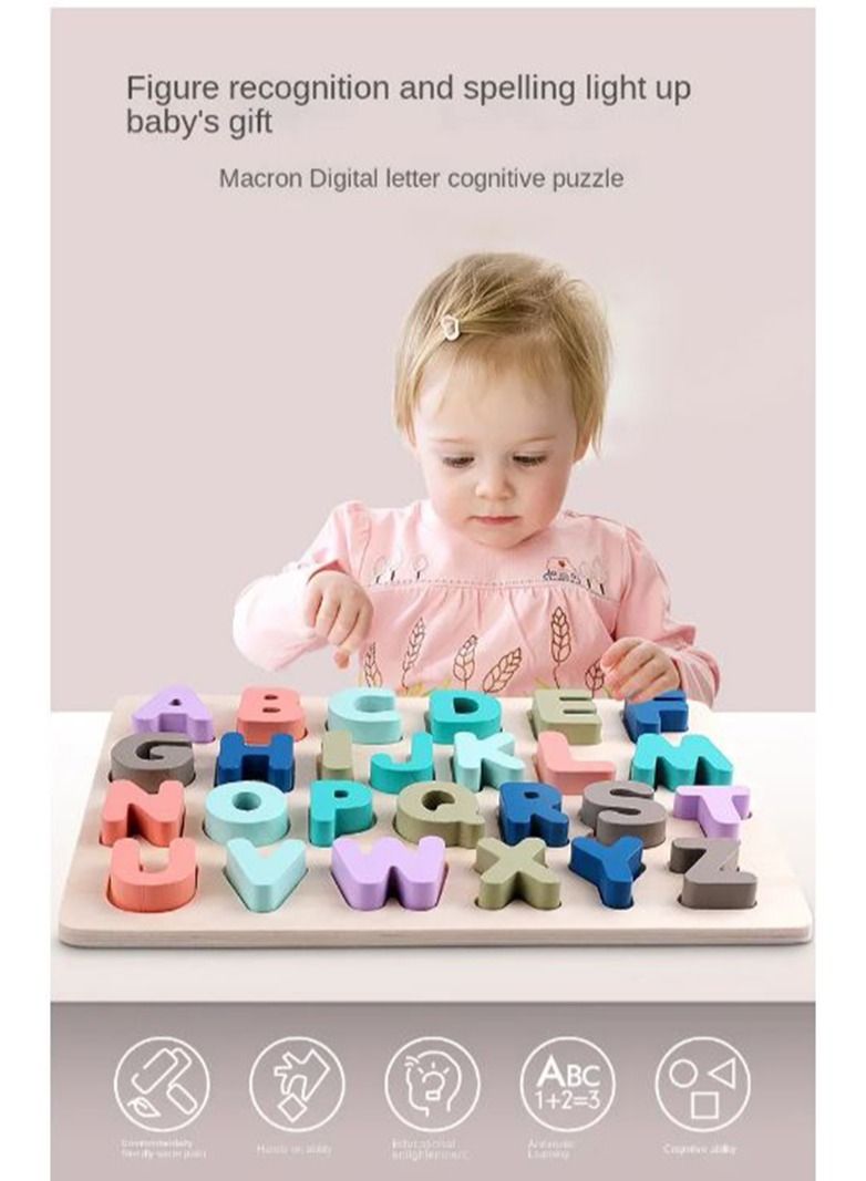 Filly Children's educational puzzle macaron wooden number letters shape cognition board hand grab board jigsaw puzzle toys - Image 5