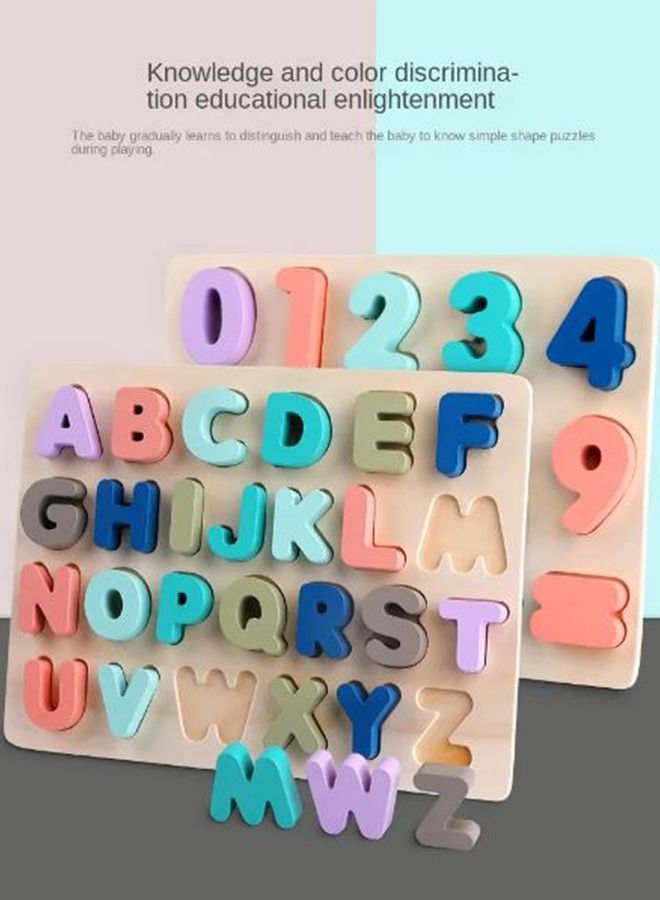 Filly Children's educational puzzle macaron wooden number letters shape cognition board hand grab board jigsaw puzzle toys - Image 2