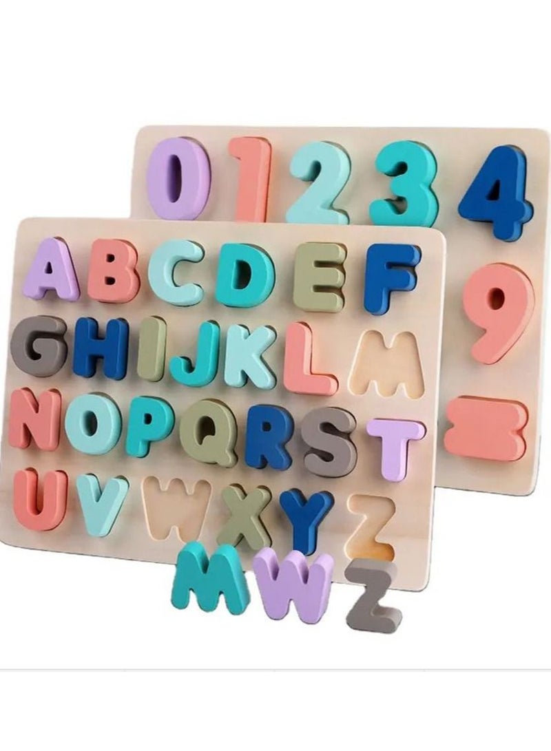 Filly Children's educational puzzle macaron wooden number letters shape cognition board hand grab board jigsaw puzzle toys - Image 1