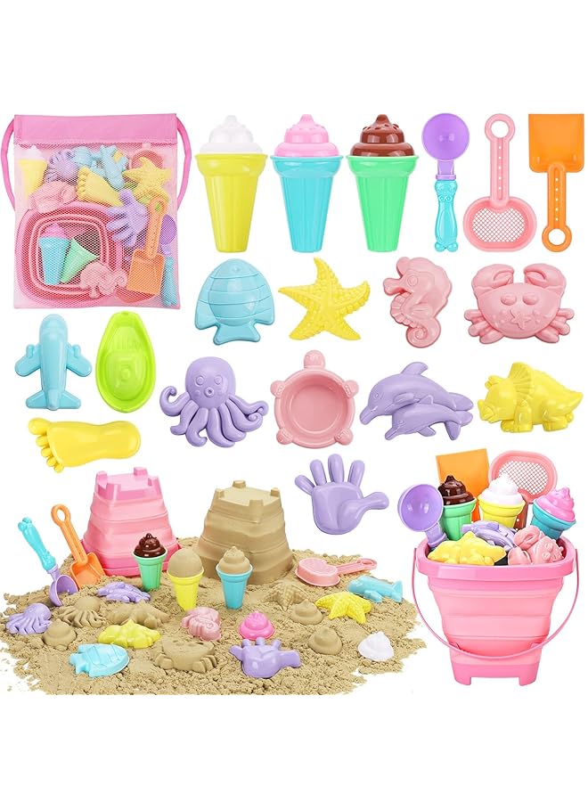 KASTWAVE Beach Toys Ice Cream Sand Toys For Toddlers With Collapsible Bucket And Shovels For Kids With Bag Travel Toys For Boys Baby Girls Age 3 4 5 6 7 8+ - Image 1