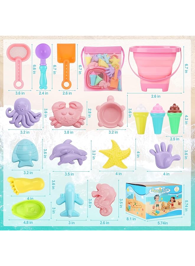 KASTWAVE Beach Toys Ice Cream Sand Toys For Toddlers With Collapsible Bucket And Shovels For Kids With Bag Travel Toys For Boys Baby Girls Age 3 4 5 6 7 8+ - Image 5