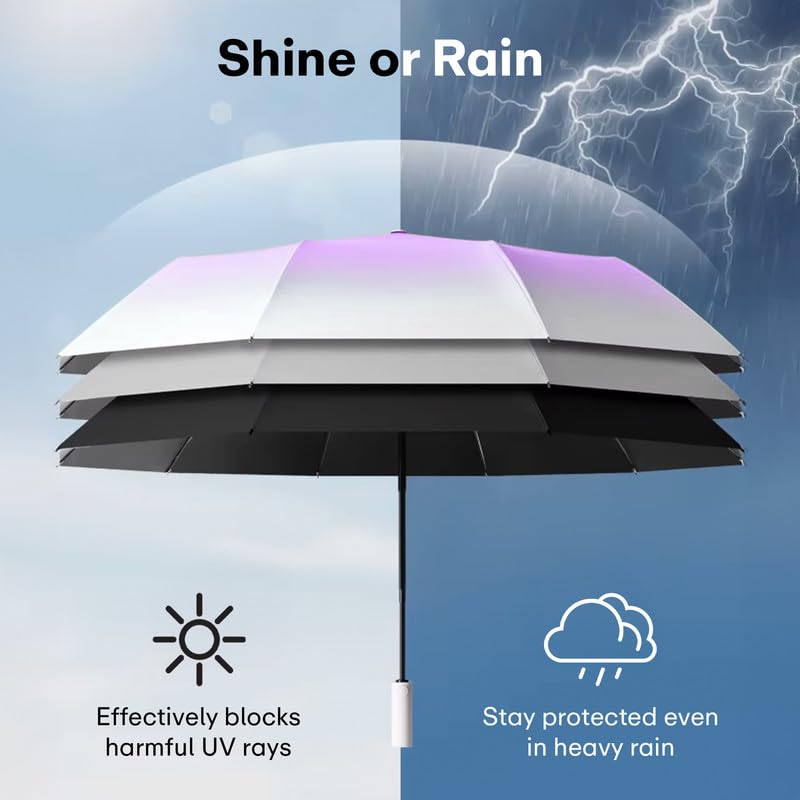 Prime Pick Travel Pro Umbrella Automatic Foldable One Button Open Close Windproof UV Resistant Compact Portable Rain Umbrella for Men Women Purple Pack of 1 - Image 3