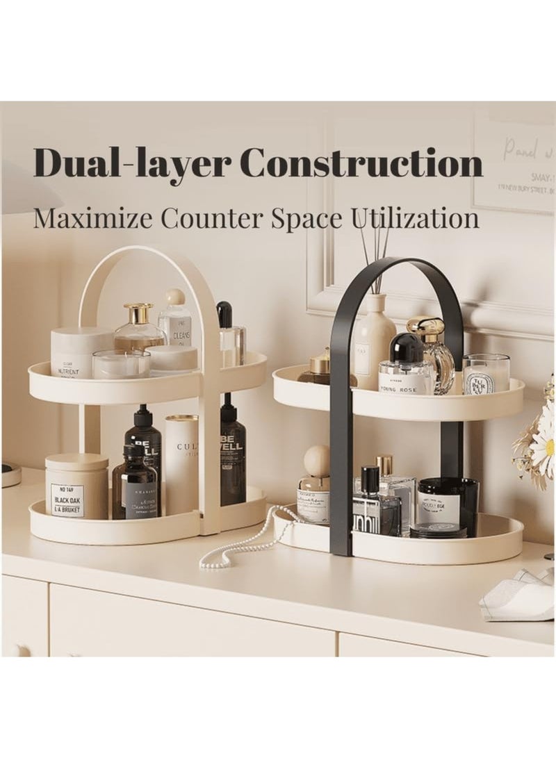 Arabest Double Desktop Shelf Cosmetic Organiser Lipstick Aromatherapy Organiser Shelf Thickened Stable and Load Bearing with Carrying Handle for Dresser, Bathroom Countertop Tray (Black) - Image 3