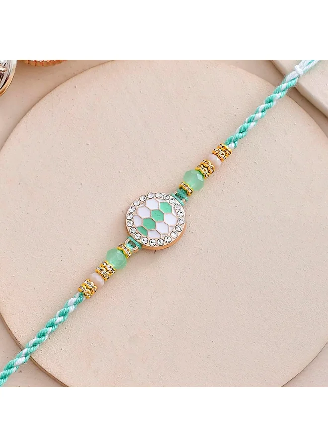 فويلا راخي بتصميم تقليدي بخيوط خضراء ولآلئ بيضاء للرجال