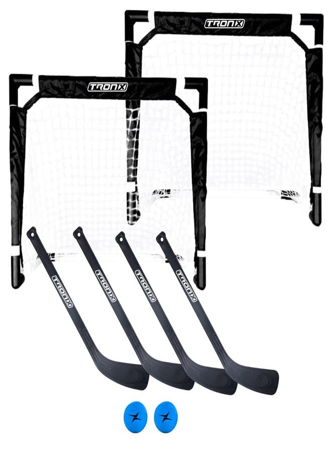 TronX - Mini Kids Knee Hockey Set - Complete 4-Player Indoor Kit with (2) Mini Goals, (4) Mini Sticks, and (2) Mini Foam Balls - Image 1