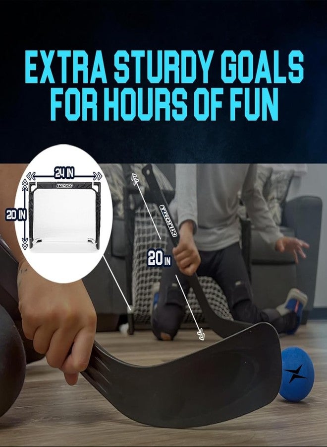 TronX - Mini Kids Knee Hockey Set - Complete 4-Player Indoor Kit with (2) Mini Goals, (4) Mini Sticks, and (2) Mini Foam Balls - Image 4