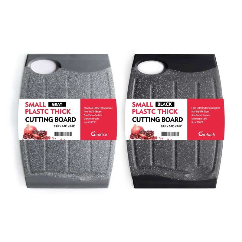 Ginkick Small Plastic Cutting Board Set 7.48"" Cutting Boards For Kitchen Small Chopping Boards With Multiple Juice Grooves Dishwasher Safe Non Slip Edges Bpa Free (2 Pack Black & Gray) - Image 1