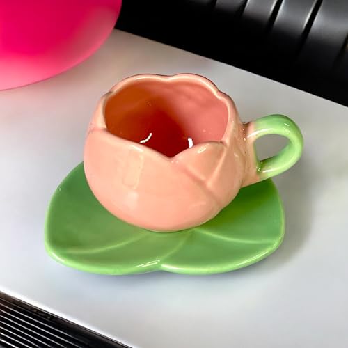 BACKKSPACE RETAIL Ceramic Mug with Unique Lotus Design with Saucer Desert Plate – 350ml | Perfect for Coffee Tea Milk | Microwave and Dishwasher Safe | Ideal for Home, Office, Gifting, Diwali - Image 2