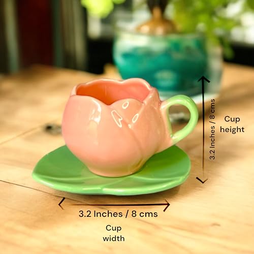 BACKKSPACE RETAIL Ceramic Mug with Unique Lotus Design with Saucer Desert Plate – 350ml | Perfect for Coffee Tea Milk | Microwave and Dishwasher Safe | Ideal for Home, Office, Gifting, Diwali - Image 4