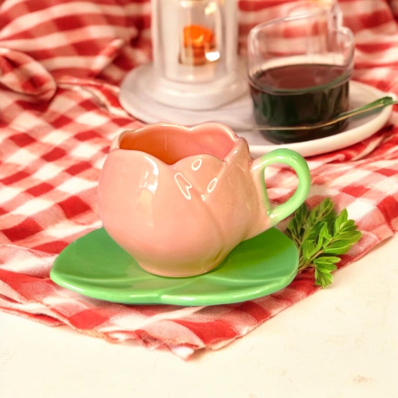 BACKKSPACE RETAIL Ceramic Mug with Unique Lotus Design with Saucer Desert Plate – 350ml | Perfect for Coffee Tea Milk | Microwave and Dishwasher Safe | Ideal for Home, Office, Gifting, Diwali - Image 5