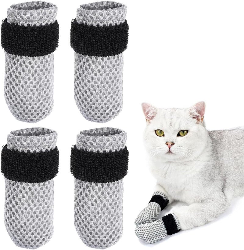 Aputue Cat Shoes, Large Size Gray Protective Paw Covers - Breathable Mesh Scratch Prevention Boots for Feline Pets - Image 1