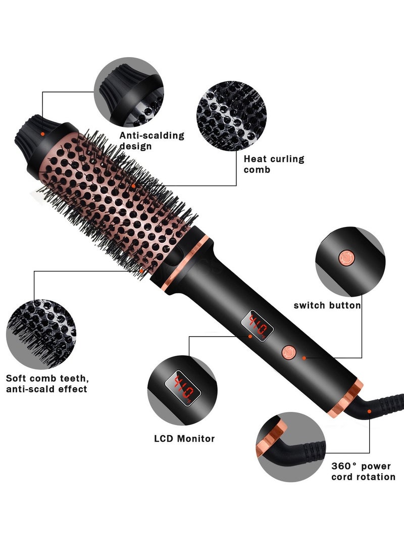 Generic 3 in 1 Thermal Brush hair curler hair straightener Curling Iron Brush Volumizing Brush Heated Round Brush Ceramic Tourmaline Ionic Curling Comb Dual Voltage Travel Curling Iron with Brush LCD Display  - Image 5