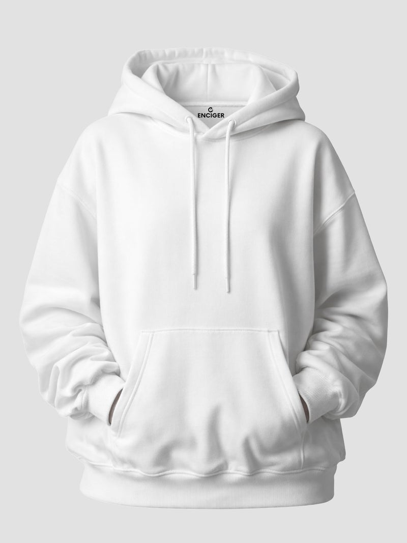 ENCIGER Womens Solid Hoodie | Oversized Fit Winter Sweatshirt with Kangaroo Pocket | Warm Casual Pullover White, 2XL - Image 4