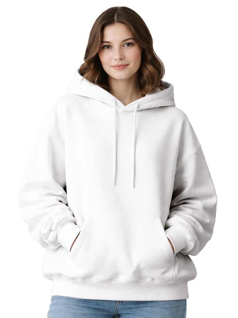 ENCIGER Womens Solid Hoodie | Oversized Fit Winter Sweatshirt with Kangaroo Pocket | Warm Casual Pullover White, 2XL - Image 1
