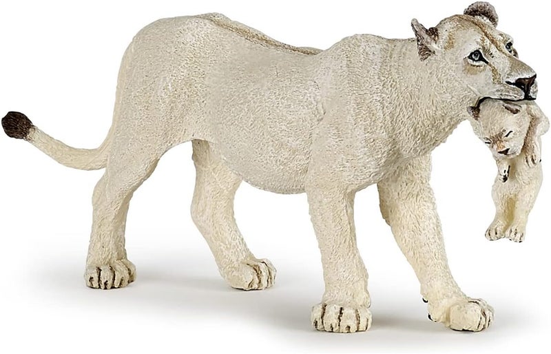Papo تمثال أنثى الأسد الأبيض مع جرو متعدد الألوان - Image 1