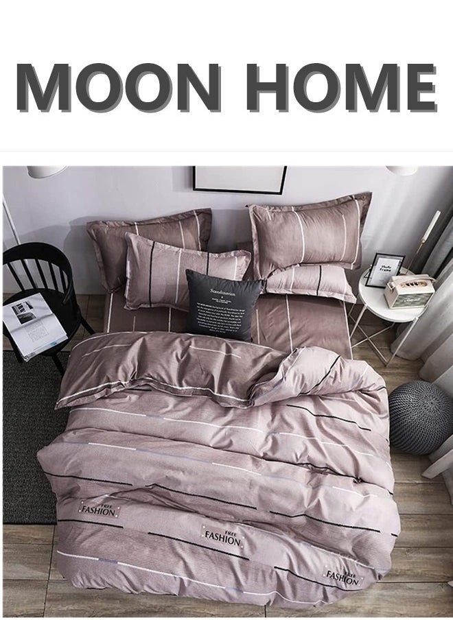 MOON HOME King/Queen/Single size Soft and Breathable Microfiber Hypoallergenic Beautiful Design Duvet Cover Set ,set includes 1 Comforter Cover, 1 Fitted Bedsheet, 4 Pillowcases  - Image 1