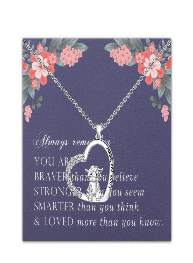 FEELMEM Highland Cow Gift I Love You Forever Cowgirl Pendant Necklace Scottish Highland Cattle Gift For Highland Cow Lover (Highland Cow necklace) - Image 1