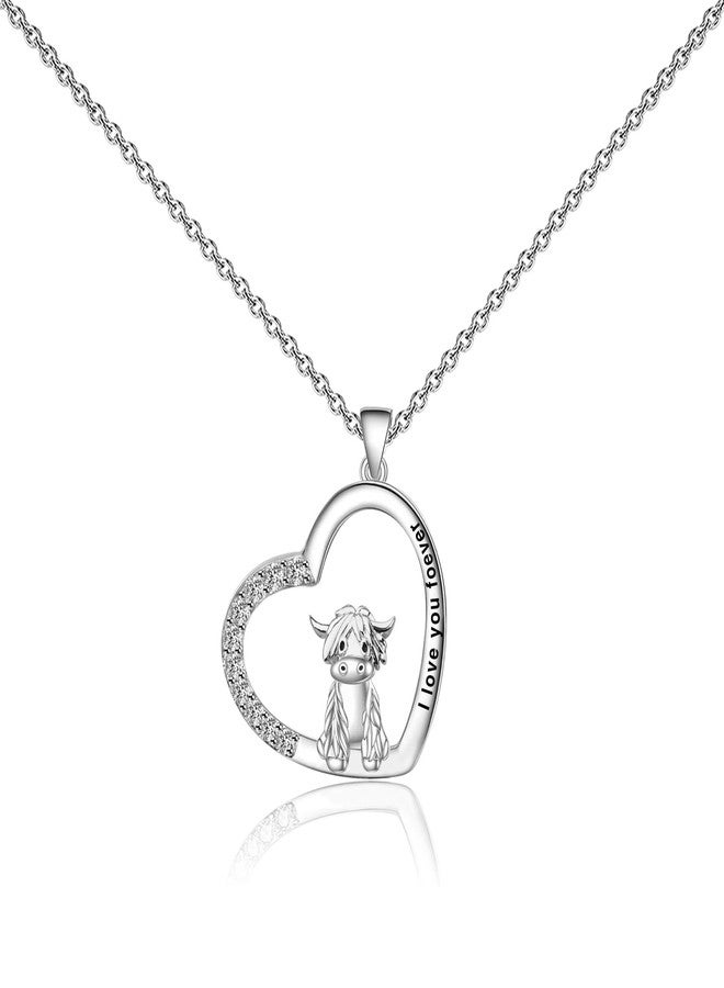 FEELMEM Highland Cow Gift I Love You Forever Cowgirl Pendant Necklace Scottish Highland Cattle Gift For Highland Cow Lover (Highland Cow necklace) - Image 2