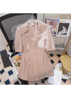 Plus Size Chubby Mm Chic Shirt Mid-length Short-sleeved Summer Dovetail Niche V-neck Tight Waist Shirt Design