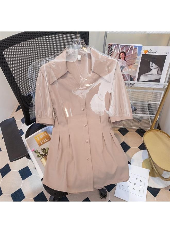 Generic - Plus Size Chubby Mm Chic Shirt Mid-length Short-sleeved Summer Dovetail Niche V-neck Tight Waist Shirt Design - Image 1