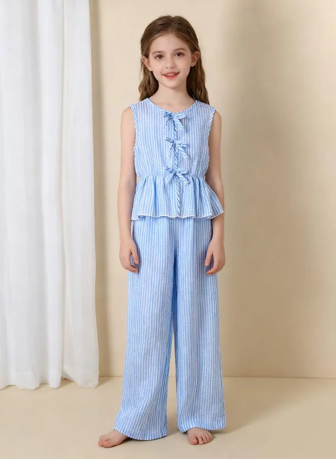 Take Two Girls Blue Striped Sleeveless Top and Pants Set