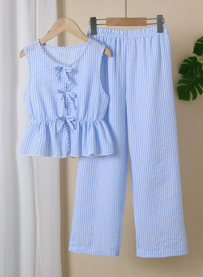Take Two Girls Blue Striped Sleeveless Top and Pants Set