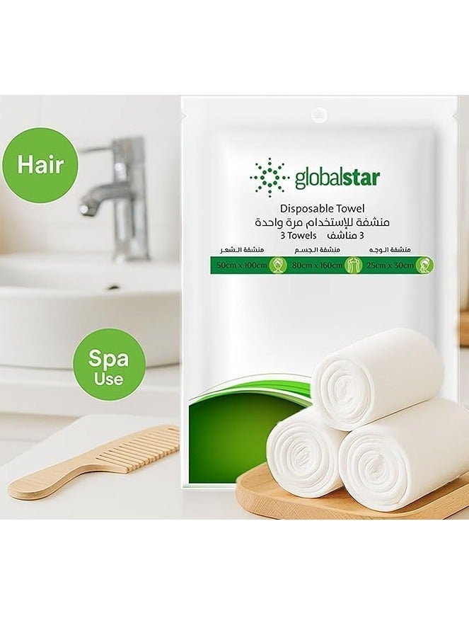 جلوبال ستار مناشف جلوبال ستار القابلة للاستخدام لمرة واحدة – 3 أحجام (25×30 سم، 50×100 سم، 80×160 سم) | ناعمة، ماصة وصحية | للوجه، الشعر والجسم - Image 4
