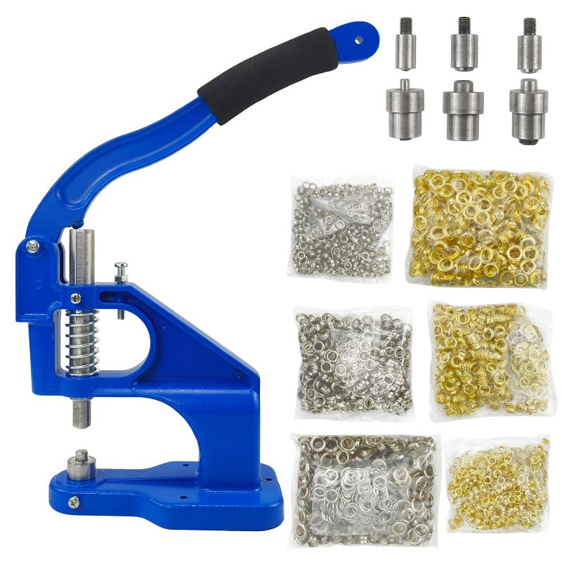 AeKeatDa Hand Press Grommet Machine with 3000pcs Grommets(6mm, 10mm and 12mm) 3 Die (#0#2#4) Handle Cover Hand Press Grommet Eyelet Machine Punch Tool - Image 1