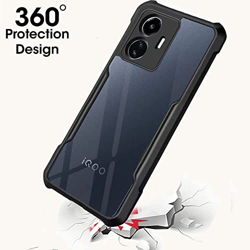 DD SON Shockproof Crystal Clear Back Cover Case for iQOO Z6 Lite 5G - (PC & TPU, Black Bumper Back Cover) | 360 Degree Camera Protection | Transparent Hybrid Eagle Back Case Cover (Black) - Image 4
