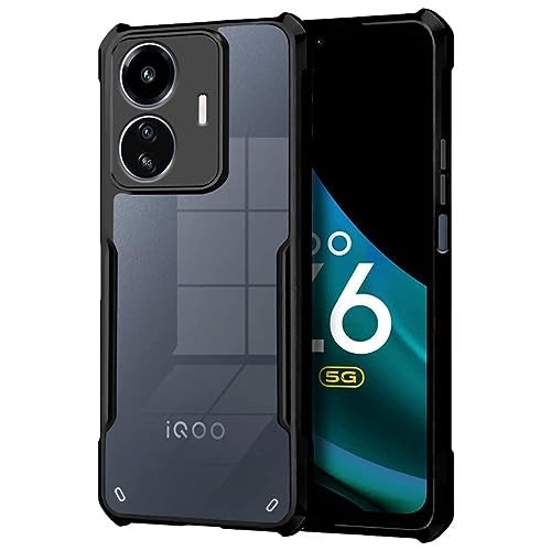 DD SON Shockproof Crystal Clear Back Cover Case for iQOO Z6 Lite 5G - (PC & TPU, Black Bumper Back Cover) | 360 Degree Camera Protection | Transparent Hybrid Eagle Back Case Cover (Black) - Image 2