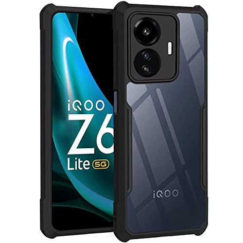 DD SON Shockproof Crystal Clear Back Cover Case for iQOO Z6 Lite 5G - (PC & TPU, Black Bumper Back Cover) | 360 Degree Camera Protection | Transparent Hybrid Eagle Back Case Cover (Black) - Image 1