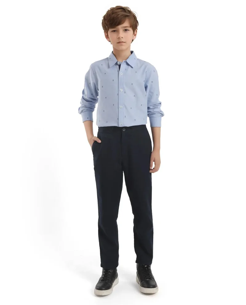 رير ونز Rare Ones Kids Oxot Blue Cotton Full Sleeves Regular Collar All Over Print Regular Fit Shirt