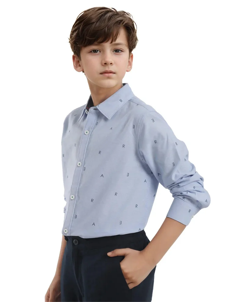 Rare Ones Rare Ones Kids Oxot Blue Cotton Full Sleeves Regular Collar All Over Print Regular Fit Shirt