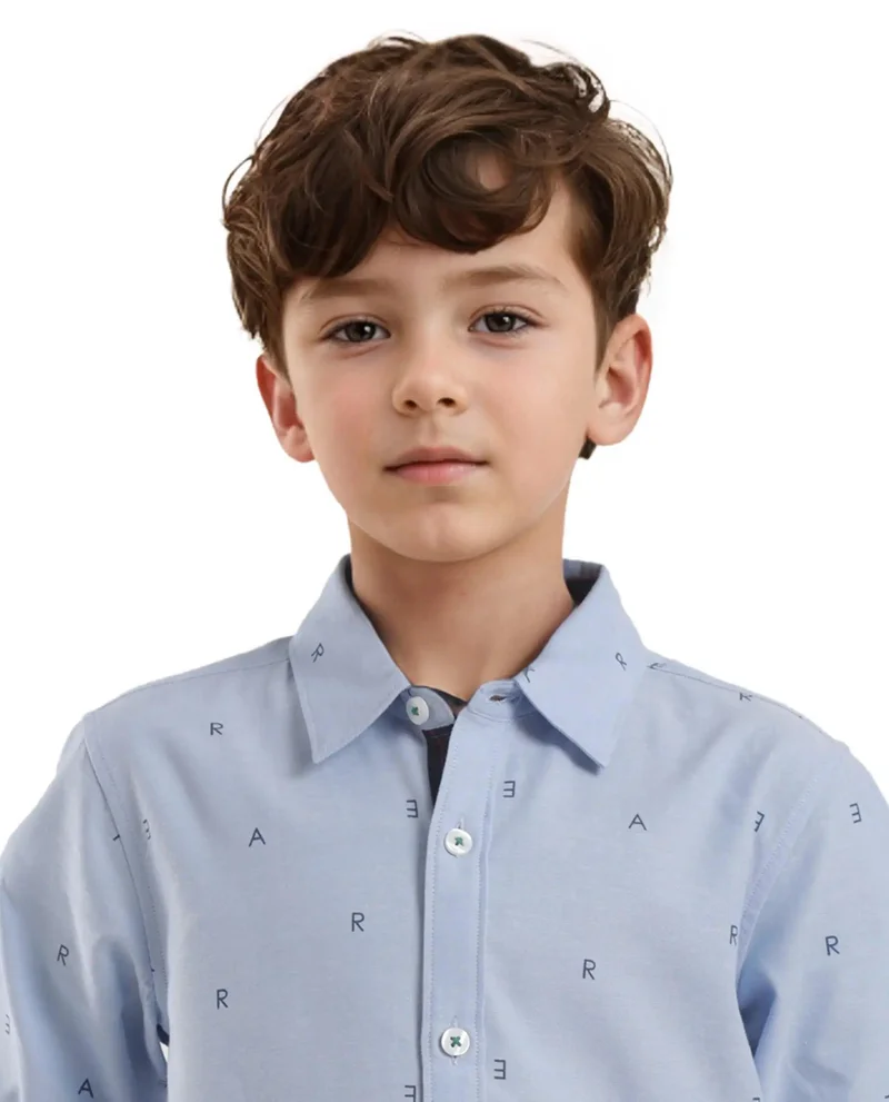 Rare Ones Rare Ones Kids Oxot Blue Cotton Full Sleeves Regular Collar All Over Print Regular Fit Shirt