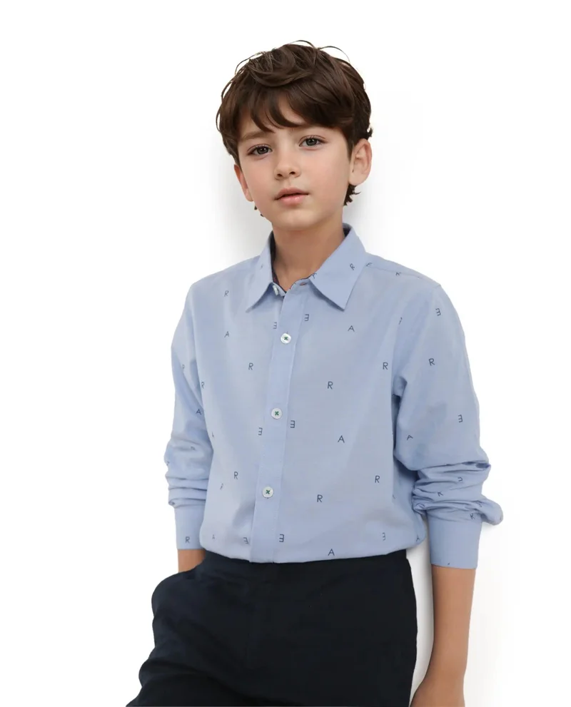 رير ونز Rare Ones Kids Oxot Blue Cotton Full Sleeves Regular Collar All Over Print Regular Fit Shirt