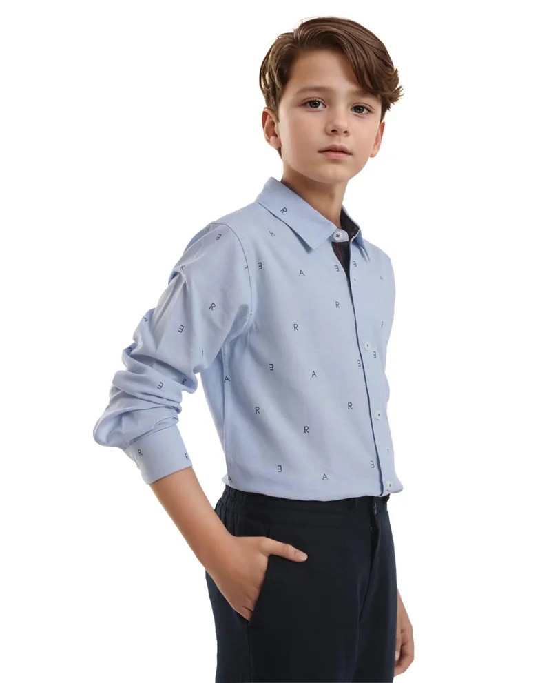 Rare Ones Rare Ones Kids Oxot Blue Cotton Full Sleeves Regular Collar All Over Print Regular Fit Shirt