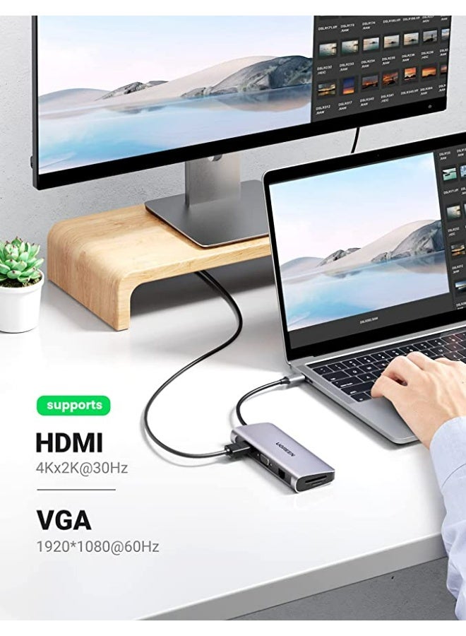 UGREEN ECO 10-in-1 USB-C Hub – Type-C Multi-Port Adapter with Ethernet, 4K HDMI, VGA, PD Power Delivery, USB 3.0 (×3), 3.5 mm Audio + SD/TF Card Reader for MacBook Pro/Air, iPad Pro - Image 4