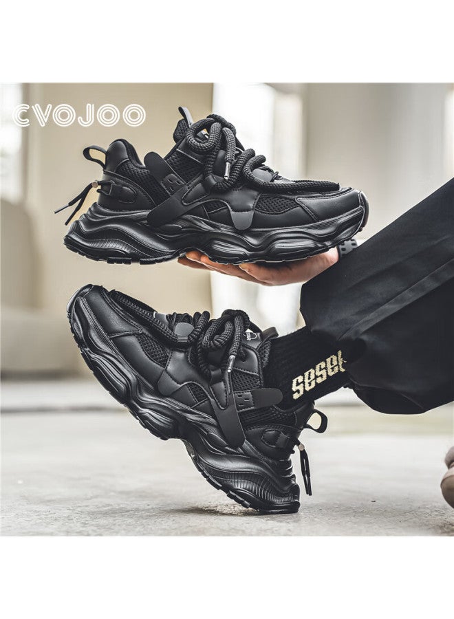 Cvojoo Men's Dad Shoes Spring Autumn New Height Increasing Men's Sports Shoes Trendy Casual Shoes Men 0911 Black Size 39 - Image 2