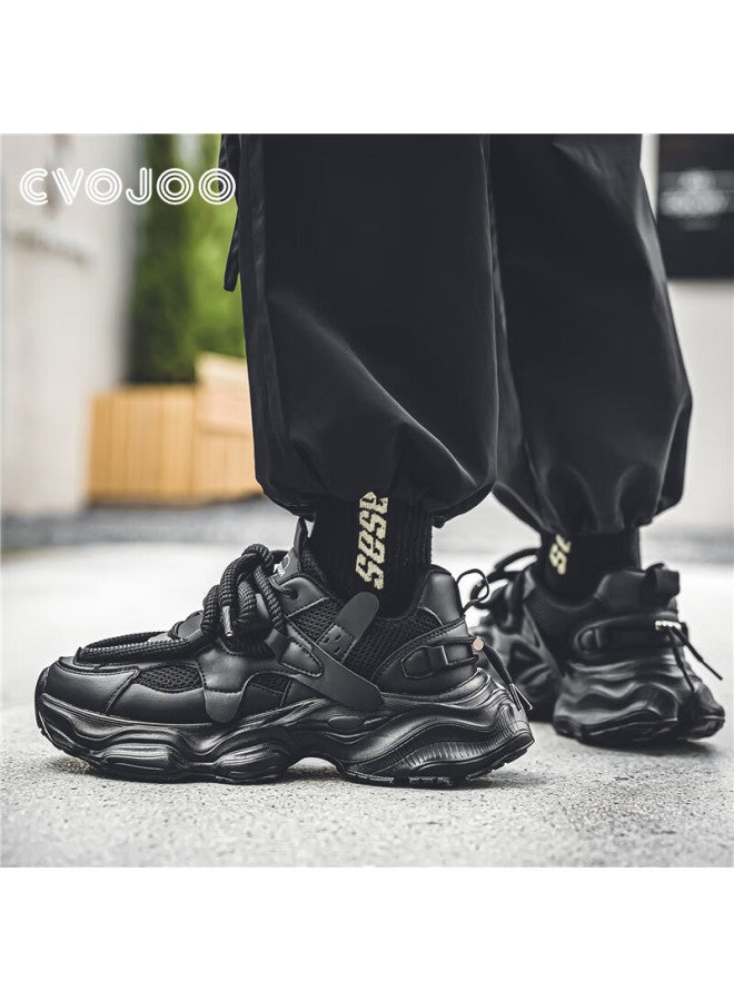 Cvojoo Men's Dad Shoes Spring Autumn New Height Increasing Men's Sports Shoes Trendy Casual Shoes Men 0911 Black Size 39 - Image 4