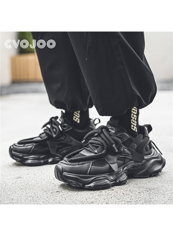 Cvojoo Men's Dad Shoes Spring Autumn New Height Increasing Men's Sports Shoes Trendy Casual Shoes Men 0911 Black Size 39 - Image 1