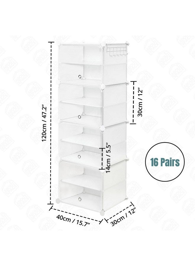 ABOUT SPACE Shoe Rack for Home with Door - 16 Pair DIY Slipper Stand with Hanger, 4 Cube Expandable Shelves Closed Shoes Rack for Home Men, Women Heels Boots Flip-Flops (White - L40 X B30 x H120 cm) - Image 2