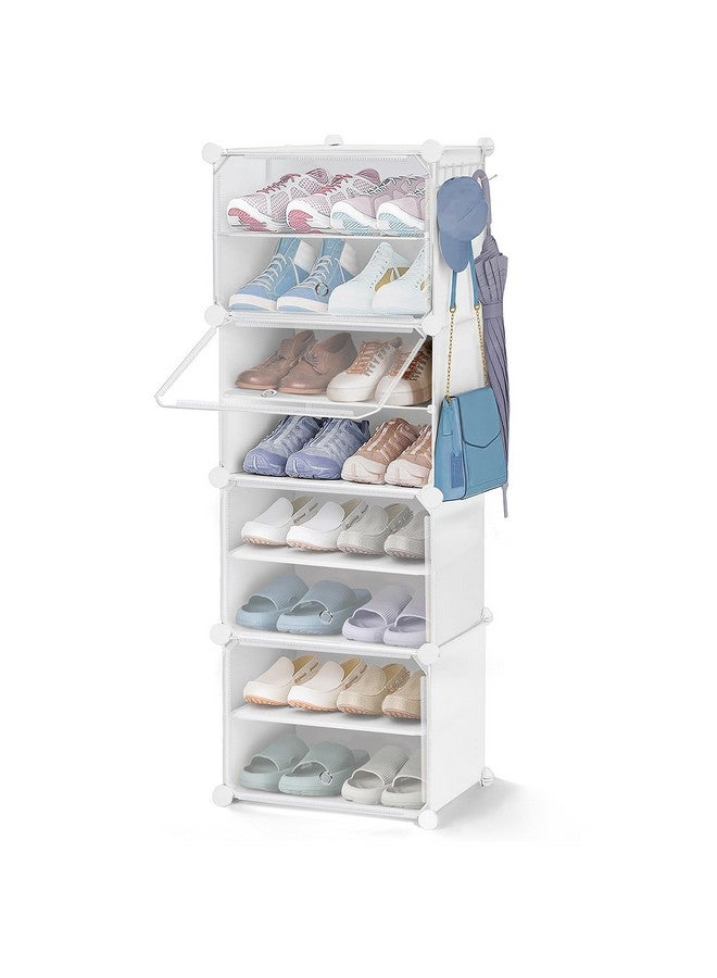 ABOUT SPACE Shoe Rack for Home with Door - 16 Pair DIY Slipper Stand with Hanger, 4 Cube Expandable Shelves Closed Shoes Rack for Home Men, Women Heels Boots Flip-Flops (White - L40 X B30 x H120 cm) - Image 1