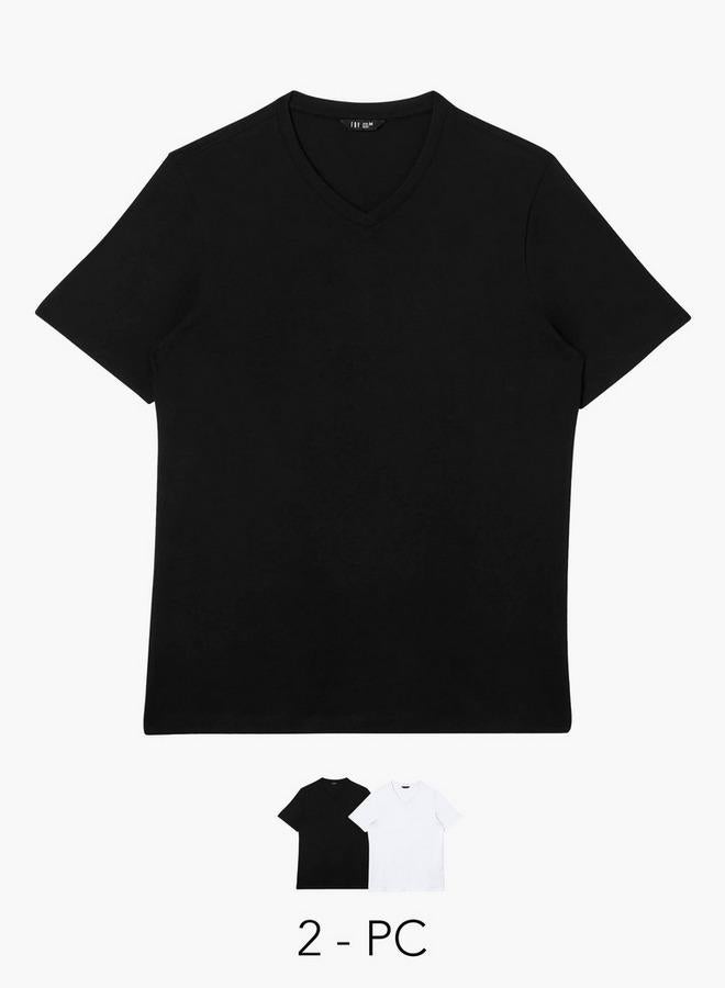 Splash FAV Men Regular Fit V-neck Short Sleeve T-shirt - Set of 2 - Image 1