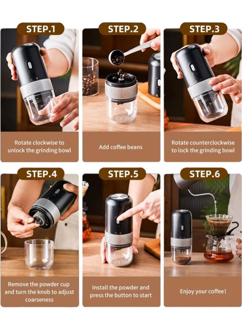 JIHAM Portable Coffee Grinder, New Design Electric Compact Mini Espresso burr Coffee Mixer Grinder,  Adjustable Grinder Machine, Strong Grip Holder, USB Rechargeable Battery 1000mah, 25g Silo, 200ML cup - Image 4
