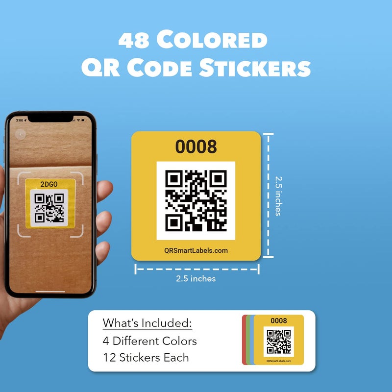 Smart Labels QR Code Smart Labels | Color Coded Scannable Stickers for Storage Bins, Moving Containers & Organization | Pack and Track Inventory on iOS & Android App | Pack of 48 (Original) - Image 5
