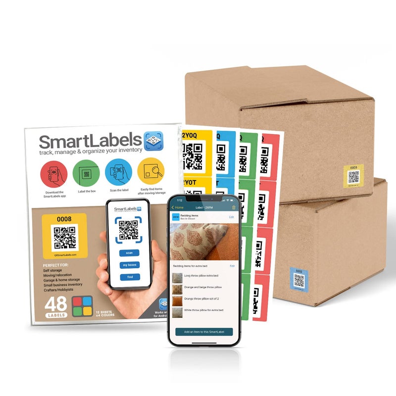 Smart Labels QR Code Smart Labels | Color Coded Scannable Stickers for Storage Bins, Moving Containers & Organization | Pack and Track Inventory on iOS & Android App | Pack of 48 (Original) - Image 1