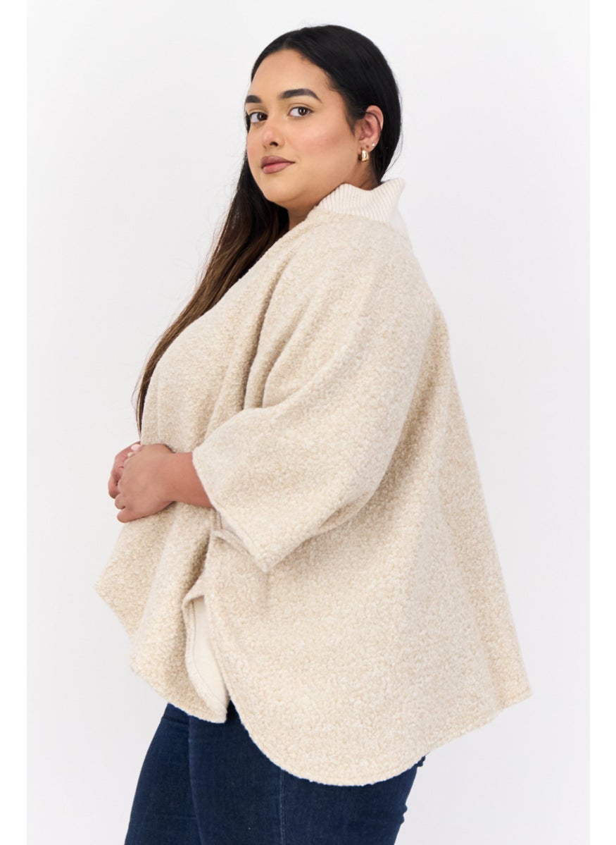 Canada Weather Gear - Women Textured Ruana Shawl Poncho130 L x 80 H cm, Beige - Image 1