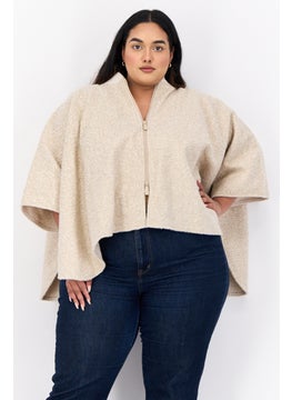 Women Textured Ruana Shawl Poncho130 L x 80 H cm, Beige