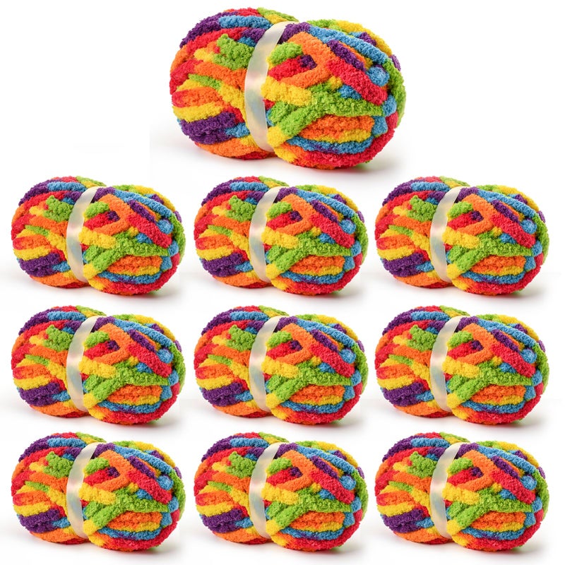 Sekafris 10 Pack Fluffy Chunky Chenille Yarn for Crocheting, Jumbo Chunky Blanket Yarn for Hand Knitting, 240yds/70.5oz Super Bulky Variegated Baby Blanket Yarn(Rainbow) - Image 1