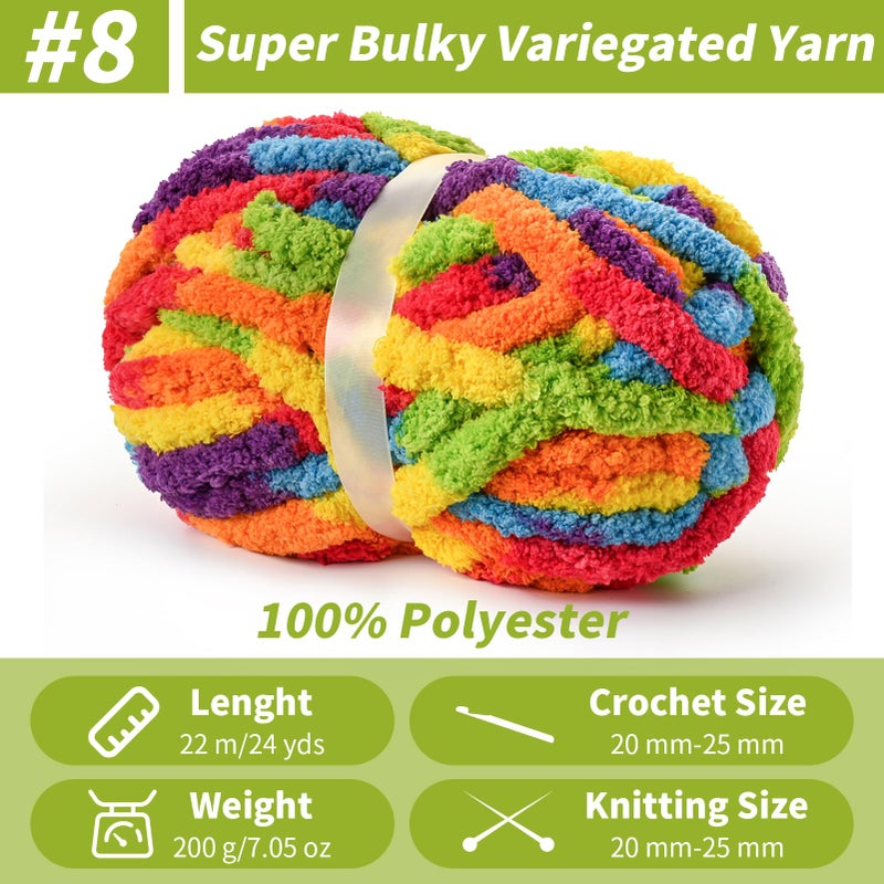 Sekafris 10 Pack Fluffy Chunky Chenille Yarn for Crocheting, Jumbo Chunky Blanket Yarn for Hand Knitting, 240yds/70.5oz Super Bulky Variegated Baby Blanket Yarn(Rainbow) - Image 2